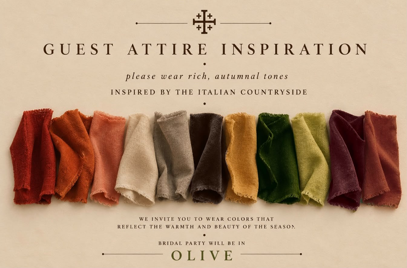 Guest attire inspiration — rich autumnal tones inspired by the Italian countryside